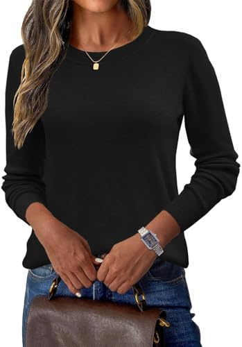 Yutdeng Maglione Girocollo Leggero da Donna in Misto Lana a Maniche Lunghe Maglioncino Lavorato a Maglia Senza Cuciture Basic Pullover Sweater Top Tinta Unita