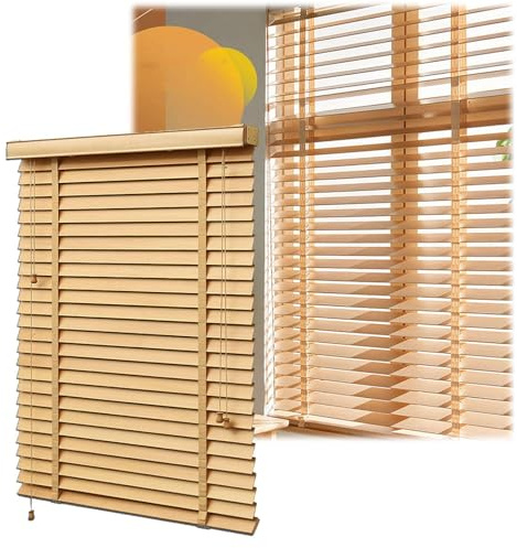 Persianas venecianas de madera real, horizontales, para día y noche, listones de 50 mm, cortinas de fácil instalación para el hogar y la sala de estar, tamaño de 80 x 100 cm (ancho x alto)