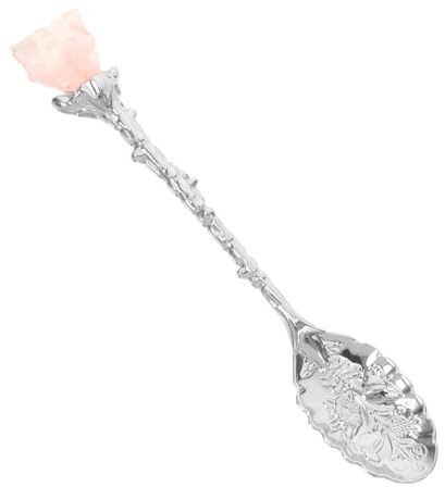 Cabilock Cuchara Vintage De Metal Adorno De Cristal Rosa, Cucharilla Pequeña Para Café y Té, Agitador Para Fiestas De Té, Utensilio Multiuso Para Postres y Bebidas Calientes