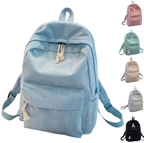 Mochila escolar de pana para niños y niñas, mochila lisa, mochila escolar duradera, mochila casual con bolsillos de malla laterales y correas de hombro ajustables para actividades deportivas, azul