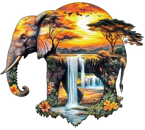 WOODBESTS Holzpuzzle Erwachsene, Afrikanischer Elefant Holzpuzzle, Unregelmäßige einzigartige Puzzle, Schöne Geschenke für Puzzle-Liebhaber (34 * 29.7cm 210 Stück)