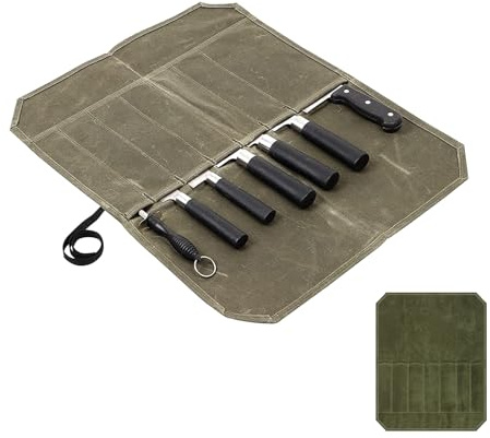 ZHQZZPH Waxed Canvas Chef Knife Roll Bag | Multi-Slot Protector Professional Organization for Kitchen Tools & Cutlery - Secure Blade Holder Travel Pouch & Multi-Purpose Storage Case