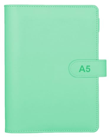 Carpeta Anillas A5 - Cubierta Recargable de 6 Anillas para Papel de Relleno A5 - Carpeta de Presupuesto -Archivador de PU Cuero para Trabajo y Estudio,Sin Papel Interior, Verde