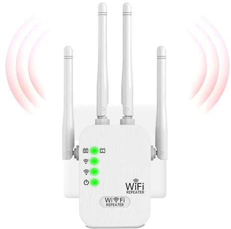 WiFi Extender Booster, WiFi Booster Range Extender with 4 External Antennas, Up to 300㎡ Coverage, 3-in-1 Repeater/Router/AP Mode, for Home UK Plug, Internet Booster Easy Setup.