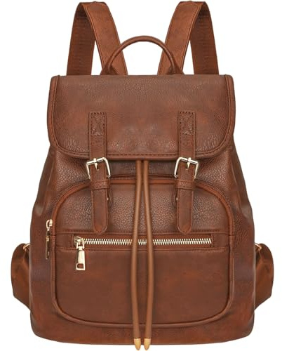 Leathario Mochila Mujer Elegante de Cuero Vegano, Antirrobo con 6 Fundas RFID Incluidas, Mochila Casual Impermeable para Universidad, Viajes y Uso Diario, Regalo Mujer