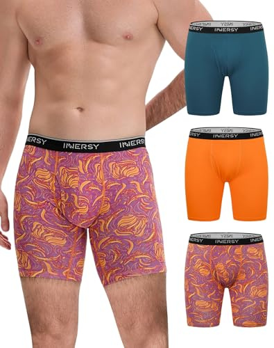 INNERSY Boxershorts för män, långa kalsonger, bomull, retroshorts, anti-skavning, trunk, 3-pack