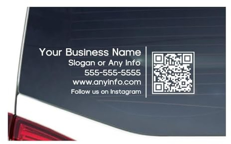 QR Code Sign Decal Sticker with Business info Text Customize Personalize Glass Window Surface Scan Advertise Social Media Website Professional Business Custom Car Truck Vehicle Auto