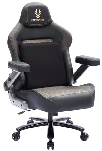 Fantasylab Gaming Stuhl 200KG Belastbarkeit Bürostuhl 200KG Verstellbare Armlehne 4D Gamer Stuhl mit Lendenwirbelstütze Chefsessel Ergonomischer Schreibtischstuhl Hellgrau