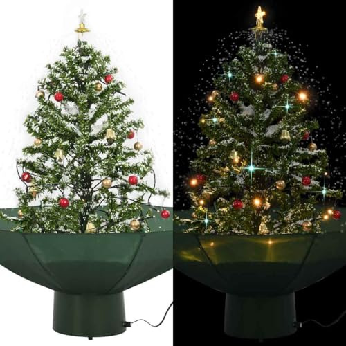 Albero di Natale Artificiale con Neve Cadente e Base a Ombrello, Design Realistico con Luci LED e Melodia, Albero Natale, Christmas Tree, per Interni, Verde Bianco Rosso Oro, 75 cm