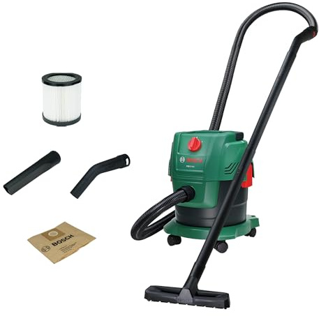 Bosch vacuum cleaner PAS15-200 corded (extension tubes (plastic), suction hose 2.2 m, handle/curved tube, floor and crevice nozzles, paper bag (FSC), cartridge filter)