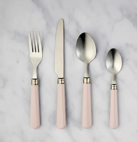 New 16-Piece Contemporary Stainless Steel Cutlery Set with Comfort-Grip Handles – Perfect for Everyday Dining & Table Décor-M81 (Blush)