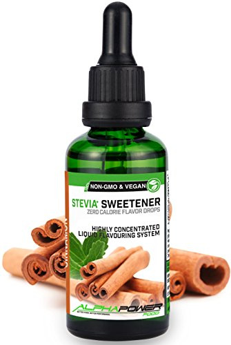 ALPHA POWER FOOD®: Stevia líquida natural - Stevia Gotas de canela, Edulcorante natural, sustituto del azúcar con sabor - sin azúcar & calorías