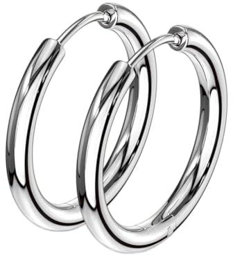 viva-adorno® 1 Paar Klappcreolen Hoop Ohrringe Edelstahl Creolen ER96, Silber 20mm