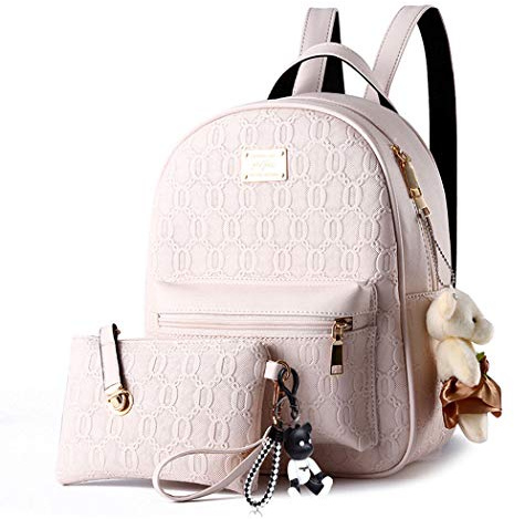 DEERWORD Donna Zaino Borse Indossate Tracolla Femminile Adolescente Originale PU Pelle 5255 1pc Set, Bianco V2, M, tracolla regolabile