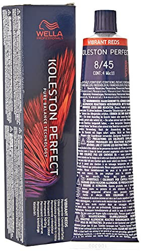 Wella Professionals Koleston Perfect Vibrant Reds - Permanente Haarfarbe - Professionelle Coloration mit bis zu 100% Grauabdeckung & Me+ Farbtechnologie – 8/45 Hellblond Rot‑Mahagoni, 60ml