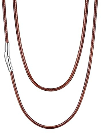 U7 Lederband für Ketten Herren Damen 2mm/3mm Schwarz/Braun mit Edelstahl Verschluss 41cm/46cm/51cm/55cm/61cm/66cm/71cm/76cm