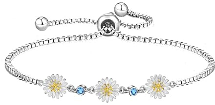 Kaguyo Silberarmbänder für Frauen - Zarte Gänseblümchen-Armbänder, Sterlingsilber Blau Zirkonia Blüten verstellbare Infinity-Armbänder für Frauen und Mädchen - Geburtstagsgeschenke (blau CZ)