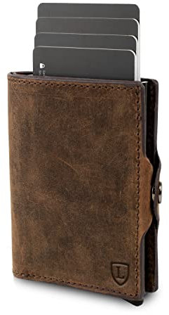Lederhand® Swipe Vintage – Premium Wildleder Geldbörse handgemacht für Herren und Damen Portemonnaie Aluminium Kartenhalter mit Münzfach und Platz für 10 Karten mit RFID NFC Schutz | Braun