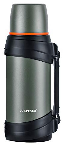LOKPESCO Large Capacity Flask for Hot and Cold Drinks, 2L Stainless Steel Vacuum Insulated Coffee Thermo Flask with 2 Cups, Oversized Hot Water Bottles for Travel, 24hrs Hot/Cold, BPA Free, Leakproof
