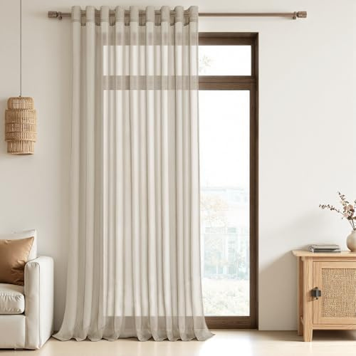 MRTREES Voile Gardinen Vorhang halbtransparent kurz mit Ösen in Leinenoptik Stores Gardinen Schals für Wohnzimmer Schlafzimmer Kinderzimmer Beige 228×228cm (H×B) 1er Set