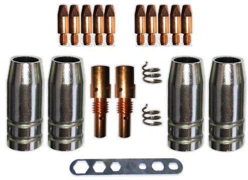 Verschleißteile Set MB25 Gasdüsen, Düsenstöcke, Stromdüsen MIG/MAG 0,8mm, Schlüssel für MB 25, SB 25, TBI250, Tops 250, Ergoplus 25, Ergoplus 250 Brenner & viele andere baugleiche