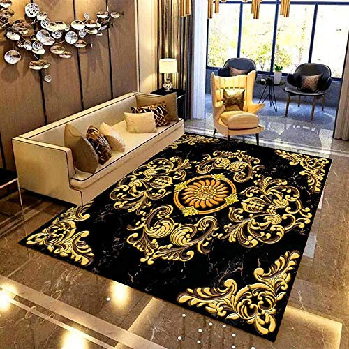 Selbstklebende PVC-Boden-Tapete, 3D-schwarzer Marmor, goldenes Wandbild, Wohnzimmer, Hotel, luxuriös, 3D-Bodenfliesen, Tapeten, 400 x 280 cm