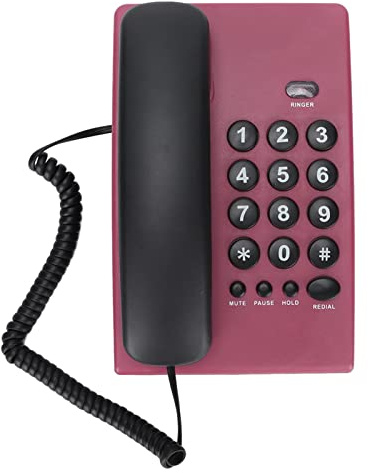 Yunseity Téléphone Filaire, Téléphone Fixe, Téléphone Fixe, sans Batterie, Couleur Unique, Téléphones Fixes de Bureau pour la Maison(Rose Rouge)