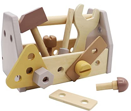 LEADER JOY Montessori Wooden Tools Kit Toddler Educational Construction Kids Toys Sets Play Box Preschool Play Tool Wooden Construction Toy（Yellow）