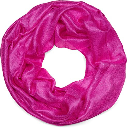 styleBREAKER Damen Loop Schal leicht und seidig mit Glitzer in Unifarben, Schlauchschal, Tuch 01016214, Farbe:Pink