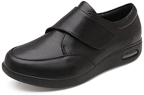 KXSM Scarpe per Diabetici da Uomo Scarpe Funzionali Ortopediche Portatili in Pelle Nera per Il Tempo Libero Pollice Regolabile Valgo Larghezza Ampia Comfort per Sport Anziani Escursionismo,Nero,44