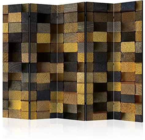 murando Akusticher Raumteiler Holzoptik Foto Paravent 225x172 cm beidseitig auf Vlies-Leinwand Bedruckt Akustikschaum Trennwand Spanische Wand Sichtschutz Home Office Holz Bretter 3D f-A-0339-z-c