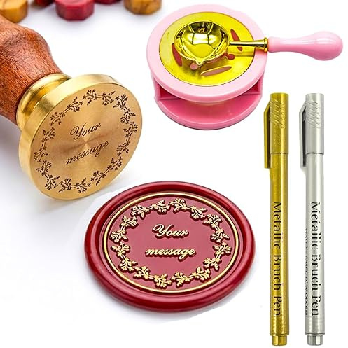 Personalisierter Wachssiegel Stempel Set mit Gravur für Hochzeit & DIY | Vintage Siegelstempel mit Holzgriff und Messingkopf. Ideal für Hochzeitseinladungen, Briefe, Scrapbooking und Geschenke.