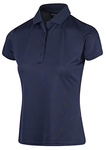 Island Green Dam IGTS1851 Golf Essentials Damer Bekväm Passform Stretch Andas Golf Sport Micro Pique Polotröja, Marinblå, UK 8