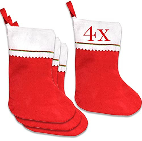 Jonami Weihnachtsstrumpf, Nikolausstiefel, Nikolausstrumpf, Weihnachtssocken, Nikolaussocken, Nikolaus Socke Strumpf zum Aufhängen und Befüllen an Weihnachten - 4 Stück