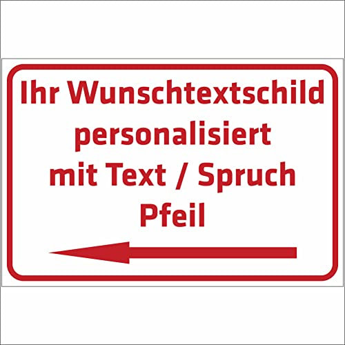 INDIGOS UG - Schilder selbst gestalten mit Pfeil - Schild personalisiert - weiß - Aluverbundplatte 8 Größen - mit Text - Schrift - für Garage, Hotel, Parkplatz, Schule, Carport, Firma - individuell