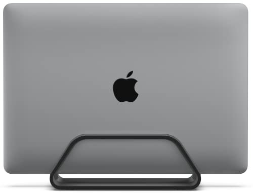 HumanCentric Vertical Laptop Stand Compatible With MacBook Pro and MacBook Air, Holder for Personal Computer Desk Stand, Aluminium, Exchangeable Inserts to Fit Different Device Models, Black