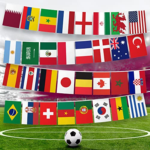 G128 2022 World Cup Bunting Banner | Flag 11 x 7.5 Inch, Full String 40 Feet | LiteWeave Pro Series Printed 150D Poly | String Flag Decor for Fan Club Party, Soccer Events, World Cup Fan Celebration
