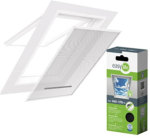 Mosquito Net without Drilling Hook and Loop for Roof Windows 140 x 170 cm with Zip - Insect Protection Net and Pollen - Anthracite Polyester Mesh - Summer Screen Protector