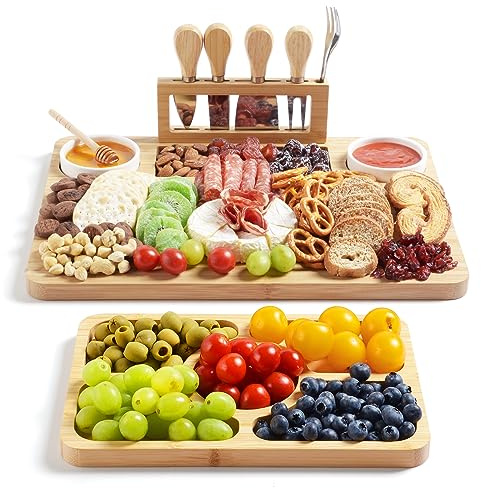 ROCIRLAB Bamboo Charcuterie Boards (23×11×0.8) and Knife Set, Lightweight Cheese Board and Platter, Unique Gift for Housewarming, Anniversary & Wedding, Mother's Day and Christmas for Women…