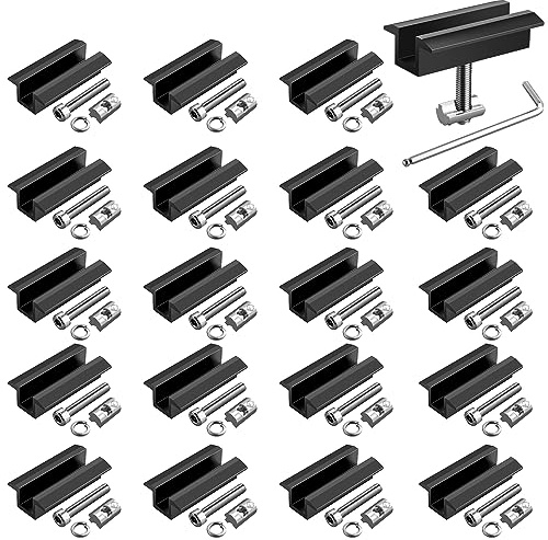 GETLITOOL 20PZ Morsetto Centrale 70 mm per Pannello Solare Profilo 40X40 con Dadi Blocchetti Scorreovli Viti M8 Set Staffe di Montaggio in Alluminio per Modulo Fotovoltaico 30-42 mm - Nero