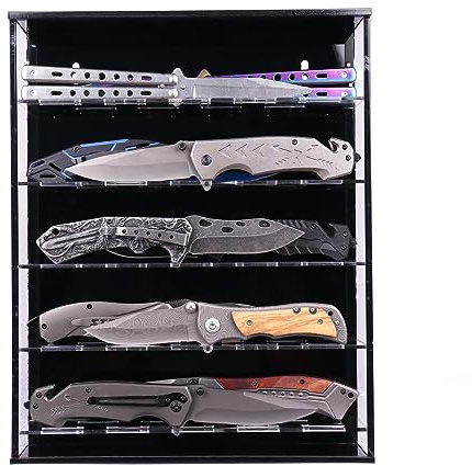 HHUXIUE Vitrina para cuchillos, soporte de exhibición de cuchillos de acrílico, vitrinas de bolsillo para organizar el soporte, caja de sombra de cuchillos plegable militar, gabinete de pared con