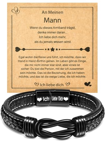 YELUWA Mann Armband, An Meinen Mann Geschenke, Lederarmband mit Gravur Ich liebe dich Herren Geschenk Weihnachten Jahrestag Hochzeitstag für Ehemann Ihn Geschenke für Männer zum Valentinstag