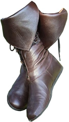 SIULAS Bottes en Cuir Viking Gothic Knight - Bottes mi-Mollet pour Homme - pour Cosplay,Marron,41
