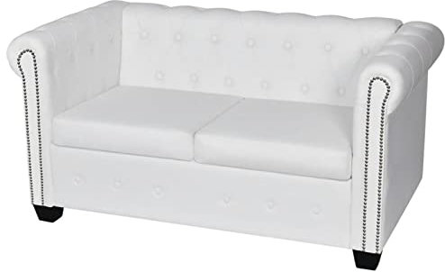 Gecheer Chesterfield-Sofa 2-Sitzer Kunstleder Weiß Ledersofa Polstersofa Couchgarnitur Wohnmöbel Polstergarnitur