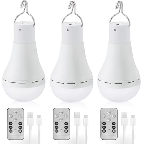 Vegena 3 piezas bombilla recargable Usb, 12w bombilla de control remoto inalámbrica, bombilla con control remoto bombillas de batería para acampar bombilla adecuada para fallas de energía en el hogar
