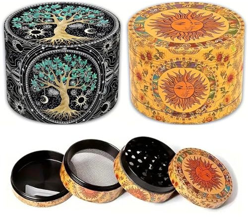 Suuwwn 2 Pezzi Grinder 50 mm Spezie Macina Tritino Spezie Grinder in Metallo con Setaccio per Polline, Coperchio Magnetico e Raschietto