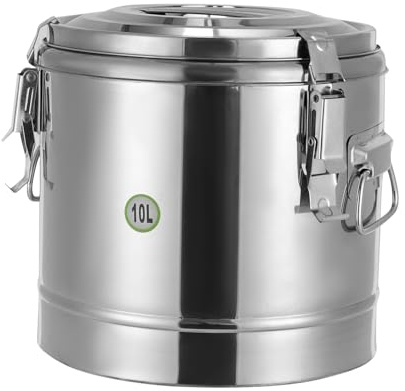 Fermoirper 10L Isolierter Eimer,isolierter Suppentransporter,Eiswürfelbehälter mit Deckel 304 Edelstahl für Tee, Gewürze, Getreide,Reis,Korn,Getreide (Silber)