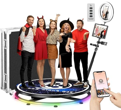 YCKJNB Photo Booth 360 mit Flightcase Ringlicht, Kostenlose Logo-Anpassung&VIP-Software, Automatische 360 Fotobox Selfie Photo Booth mit RGB Streifenlicht für Party Hochzeit Rental 4-5 Personen,100CM