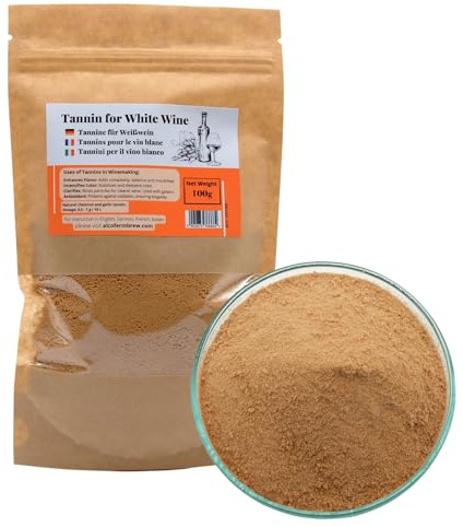 AlcoFermBrew Tannini per Il Vino Bianco 100g - Tannini per Vino,Tannini, Tannino, Acido Tannico, Produzione di Vini