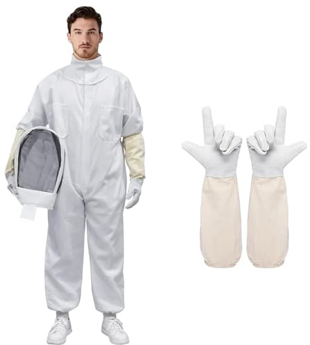 Biodlarjumpsuit, professionell biodlardräkt, biodlarskyddsdräkt med biodlarhandskar, TOOSOAR vit biodlardräkt (XXL)